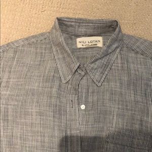 Nili Lotan blue and white strip linen blouse